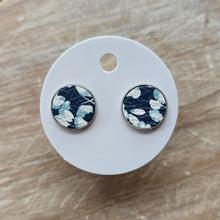 Load image into Gallery viewer, Blue Floral Leather Stud Earrings