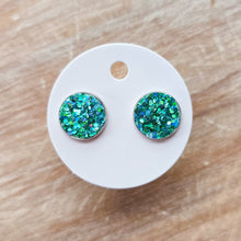 Load image into Gallery viewer, Turquoise Glitter Leather Stud Earrings