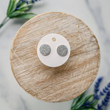 Load image into Gallery viewer, Silver Glitter Leather Stud Earrings