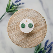 Load image into Gallery viewer, Green Glitter Leather Stud Earrings