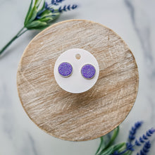 Load image into Gallery viewer, Purple Glitter Leather Stud Earrings