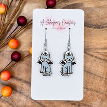 Load image into Gallery viewer, Bat Cat Halloween Handpainted Wooden Earrings