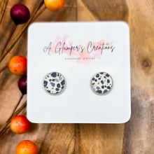 Load image into Gallery viewer, Black & Grey Spots on White Studs