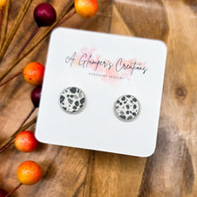 Load image into Gallery viewer, Black & Grey Spots on White Studs