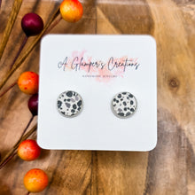 Load image into Gallery viewer, Black & Grey Spots on White Studs