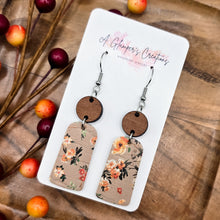 Load image into Gallery viewer, Fall Floral on Tan & Sapele Wood Dangles