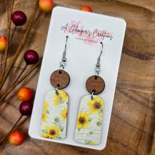 Load image into Gallery viewer, Sunflowers & Sapele Wood Dangles