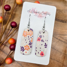 Load image into Gallery viewer, Fall Floral on Light Grey Mini Bar Earrings