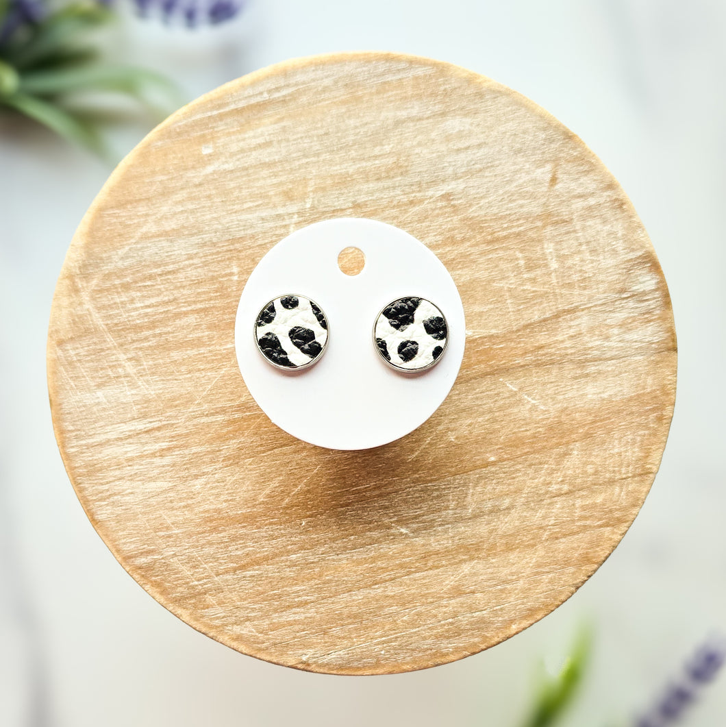Cow Print Leather Stud Earrings