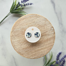 Load image into Gallery viewer, Blue Floral Leather Stud Earrings
