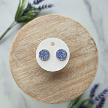 Load image into Gallery viewer, Blue Sparkle Leather Stud Earrings
