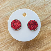 Load image into Gallery viewer, Red Glitter Leather Stud Earrings
