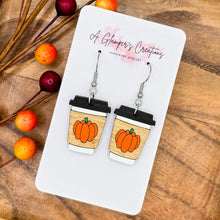 Load image into Gallery viewer, Pumpkin Fall Coffee Cup Handpainted Wooden Earrings
