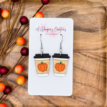 Load image into Gallery viewer, Pumpkin Fall Coffee Cup Handpainted Wooden Earrings
