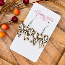 Load image into Gallery viewer, Mummy Bow Halloween Handpainted Wooden Earrings
