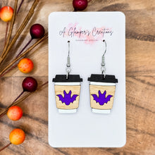 Load image into Gallery viewer, Bat Halloween Coffee Cup Handpainted Wooden Earrings
