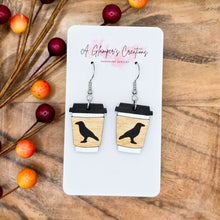 Load image into Gallery viewer, Jack O'Lantern Halloween Coffee Cup Handpainted Wooden Earrings
