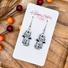 Load image into Gallery viewer, Bat Cat Halloween Handpainted Wooden Earrings
