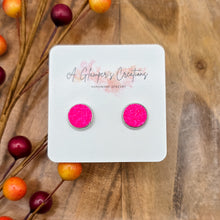 Load image into Gallery viewer, Hot Pink Glitter Studs
