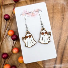 Load image into Gallery viewer, Ghost with Sunglasses Halloween Handpainted Wooden Earrings
