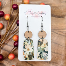 Load image into Gallery viewer, Watercolor Fall Floral &amp; Cherry Wood Dangles
