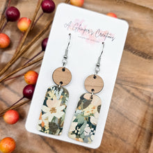 Load image into Gallery viewer, Watercolor Fall Floral &amp; Cherry Wood Dangles
