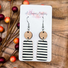 Load image into Gallery viewer, Black &amp; White Stripes &amp; Cherry Wood Dangles
