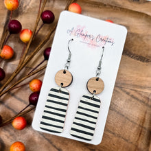 Load image into Gallery viewer, Black &amp; White Stripes &amp; Cherry Wood Dangles
