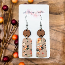 Load image into Gallery viewer, Fall Floral on Tan &amp; Sapele Wood Dangles
