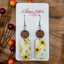 Load image into Gallery viewer, Sunflowers &amp; Sapele Wood Dangles
