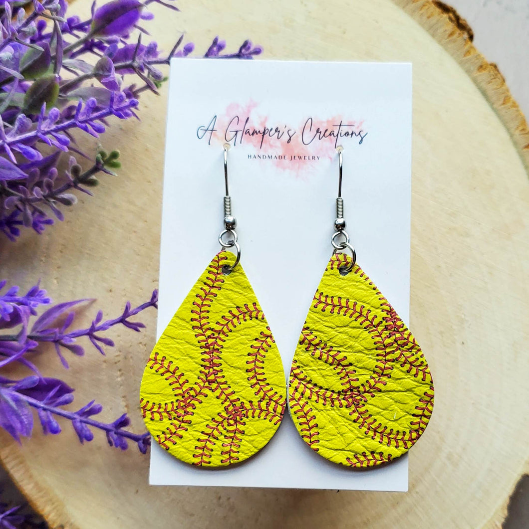 Softball Laces Teardrop Earrings