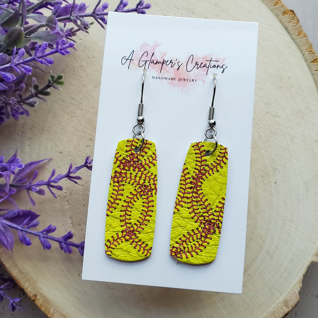 Softball Laces Mini Bar Leather Earrings