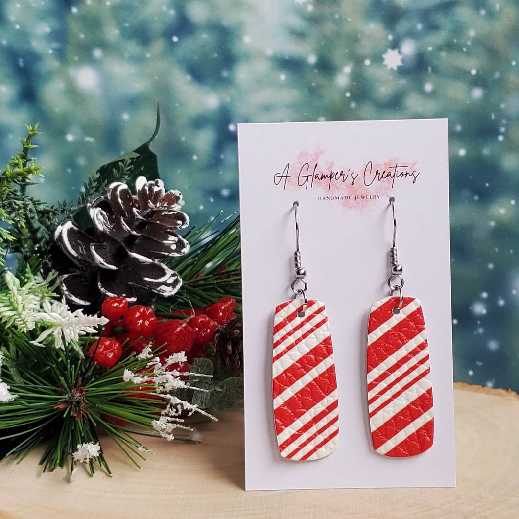 Candy Cane Stripes Mini Bar Leather Earrings