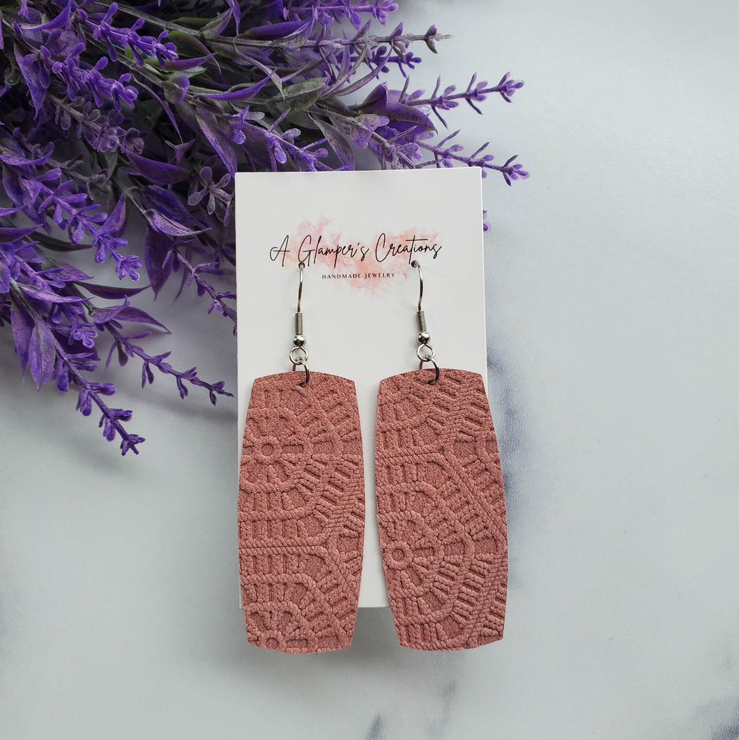 Mauve Rounded Rectangle Leather Earrings